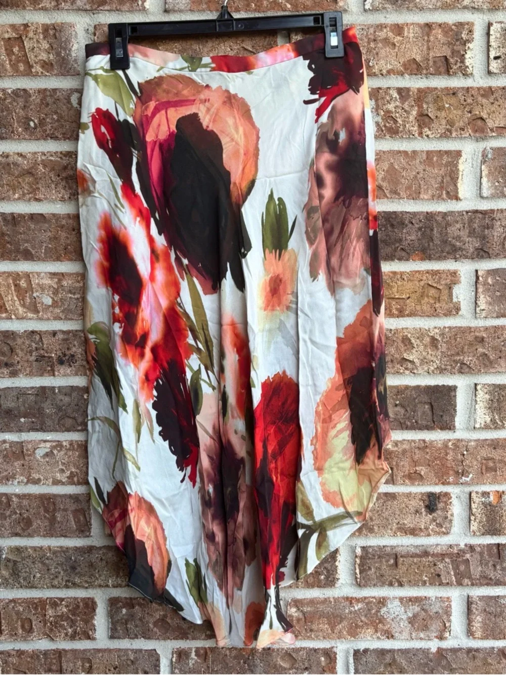 Haute Hippie Floral High-Low Silk Skirt in Red, Pink, Green, Cream, Brown